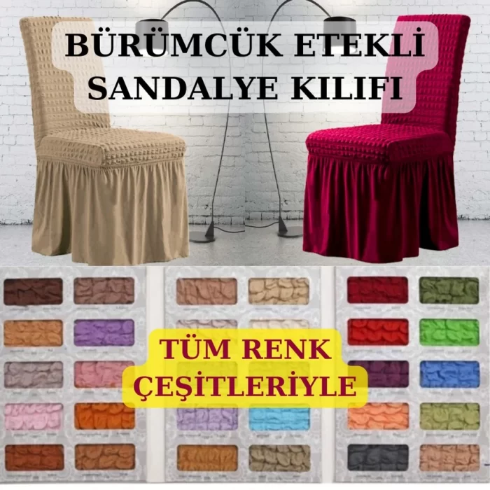 6 adet bürümcük kumaş etekli Sandalye kılıfı.